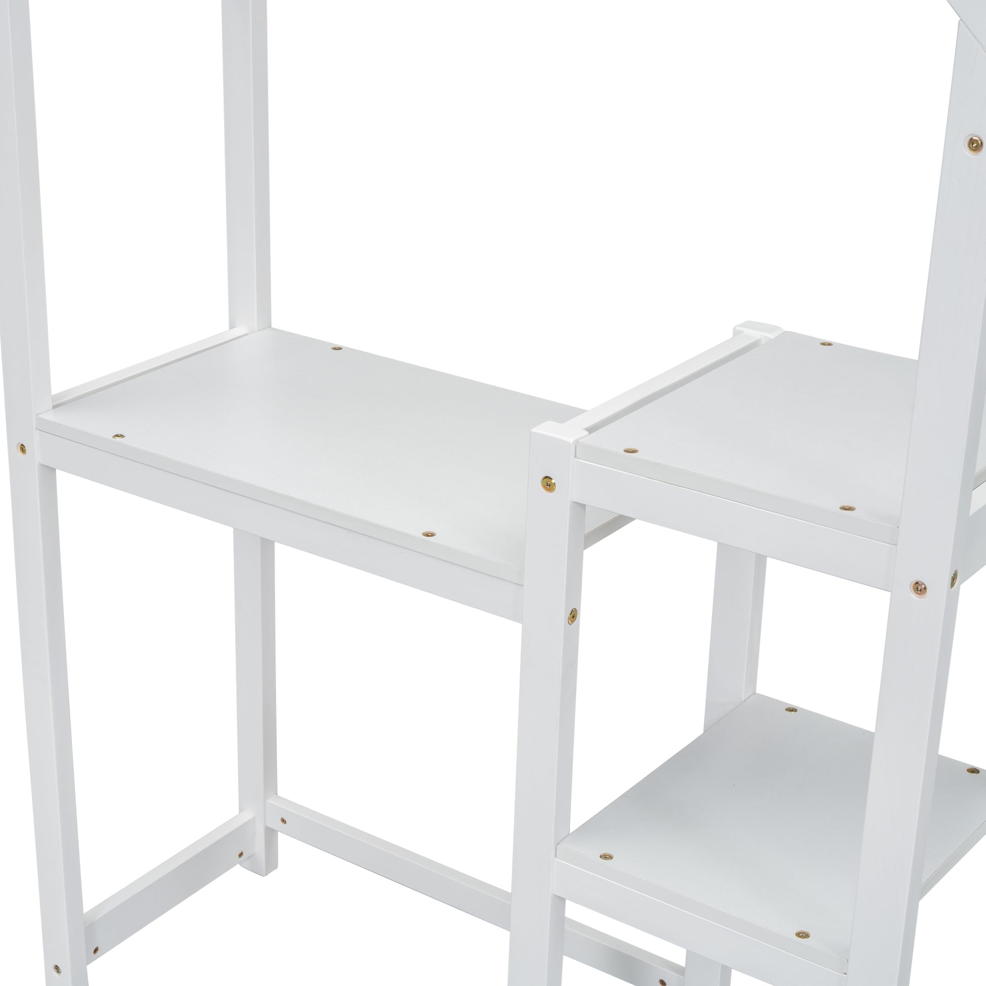 House Shaped Wooden Writing Desk,Kids Study Table,Bookshelf & Toy Storage,White Twin White American Design Pine