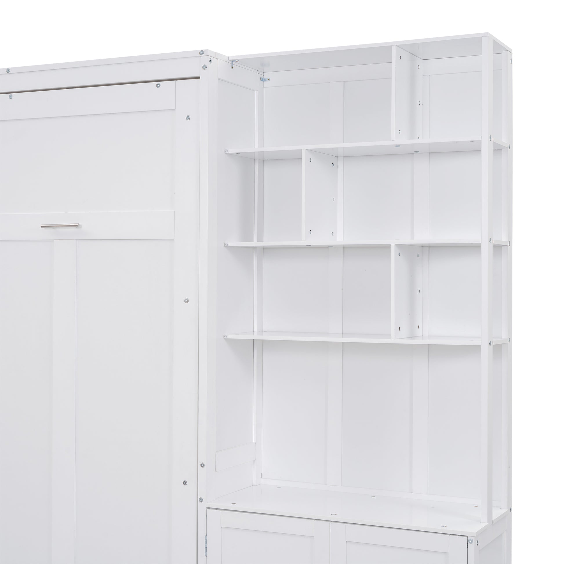 Full Size Murphy Bed With Multiple Storage Shelves And A Cabinet, White Box Spring Not Required Full White Wood Bedroom Murphy Solid Wood Mdf
