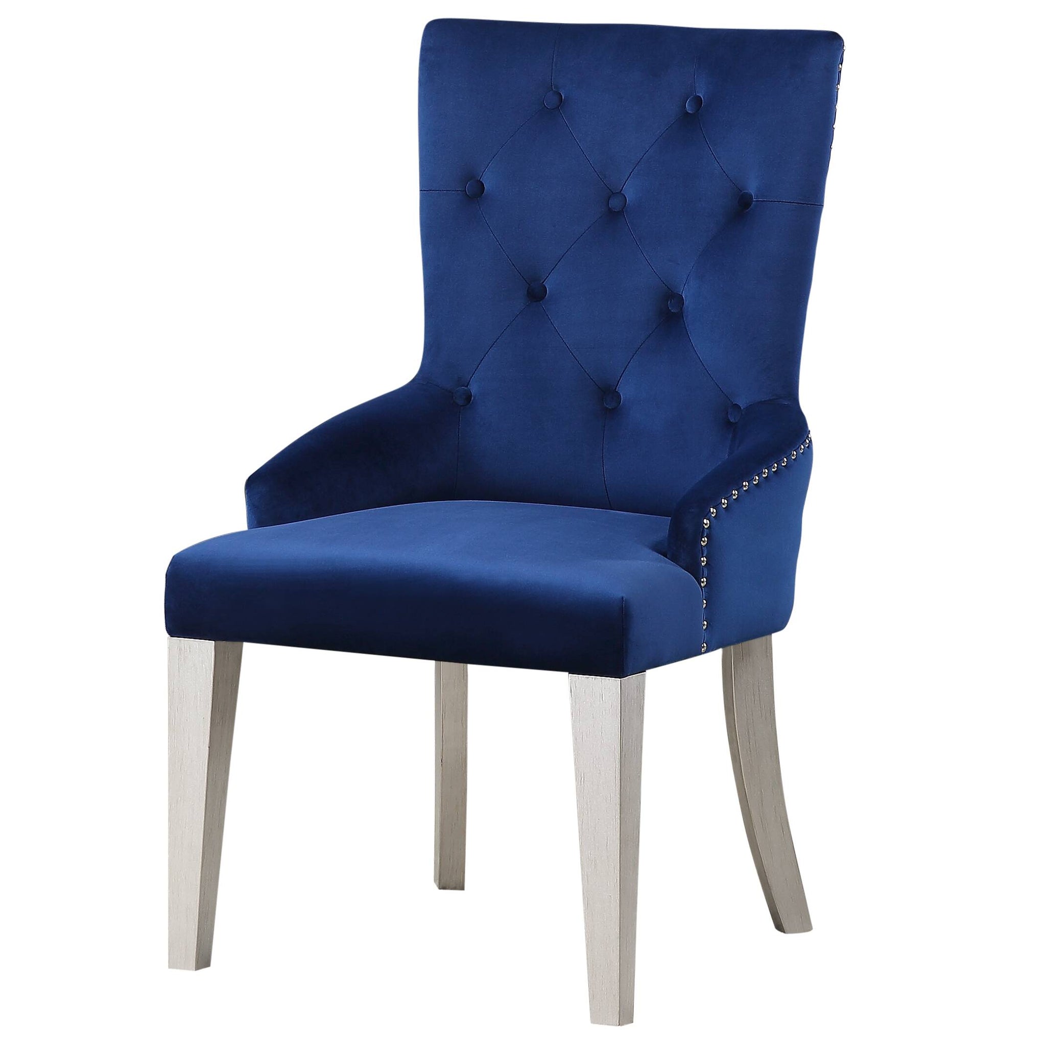 Blue And Antique Platinum Tufted Side Chair Solid Blue Dining Room Side Chair Solid Back 1 Wood Fabric