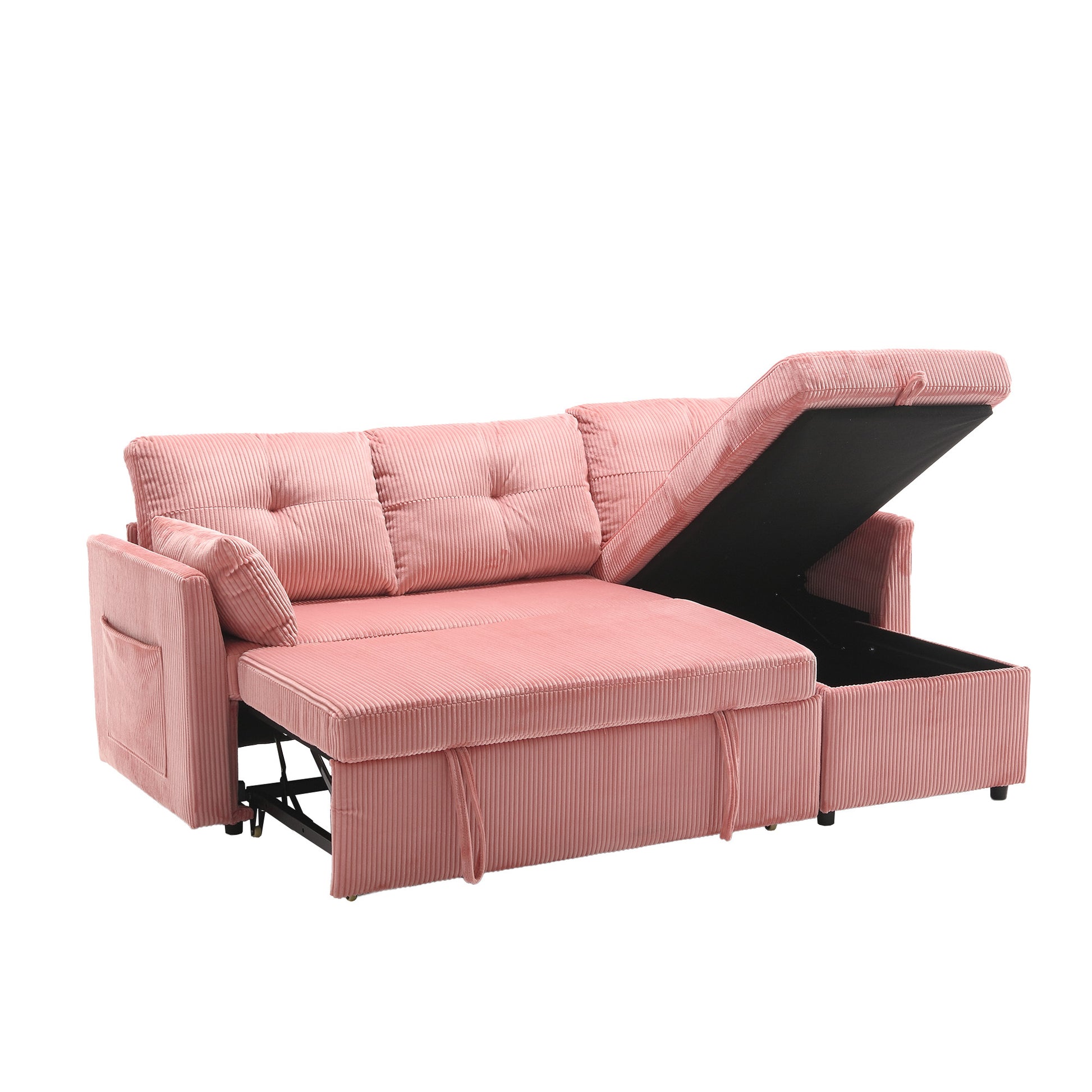 United We Win Furniture, Modular L Shaped Sofa, Modular Long Sofa With Reversible Chaise Lounge, Sofa Bed, Sleeper Sofa, Modular Sofa Combination With Storage Seats. Pink Velvet 3 Seat