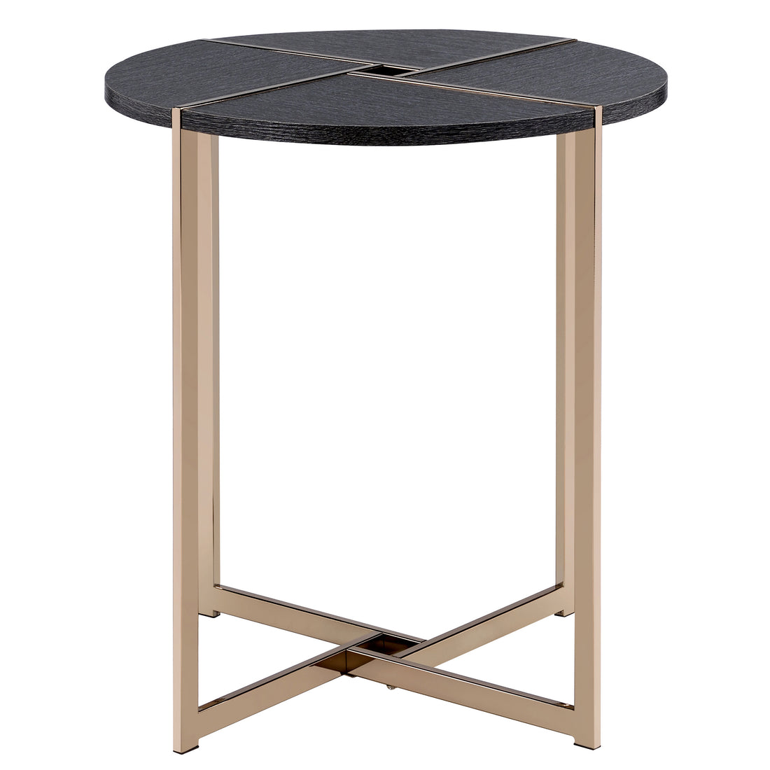 Black And Champagne Round End Table Black Primary Living Space Rectangular Wood Metal Sled