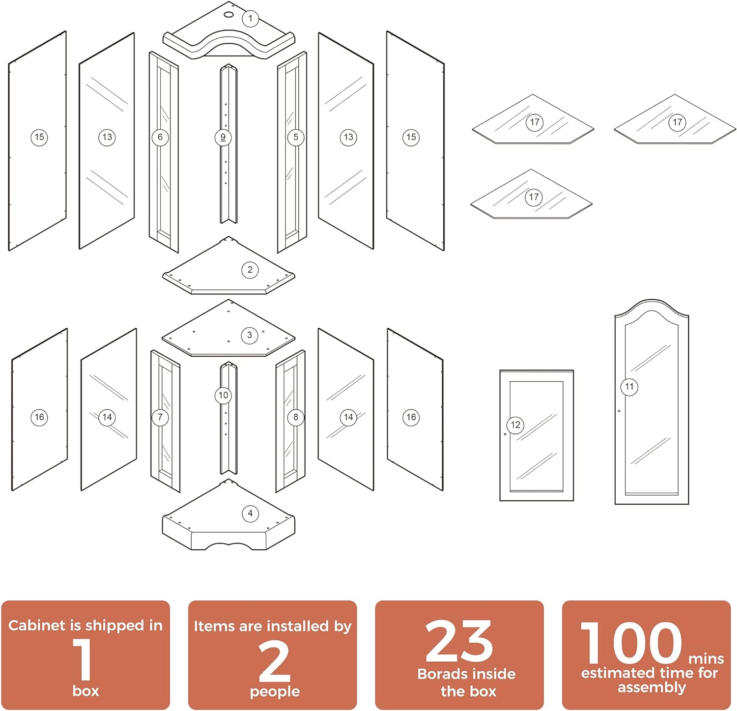 Corner Curio Cabinet With Lights, Adjustable Tempered Glass Shelves, Mirrored Back, Display Cabinet,Walnut E26 Light Bulb Not Included Walnut Mdf