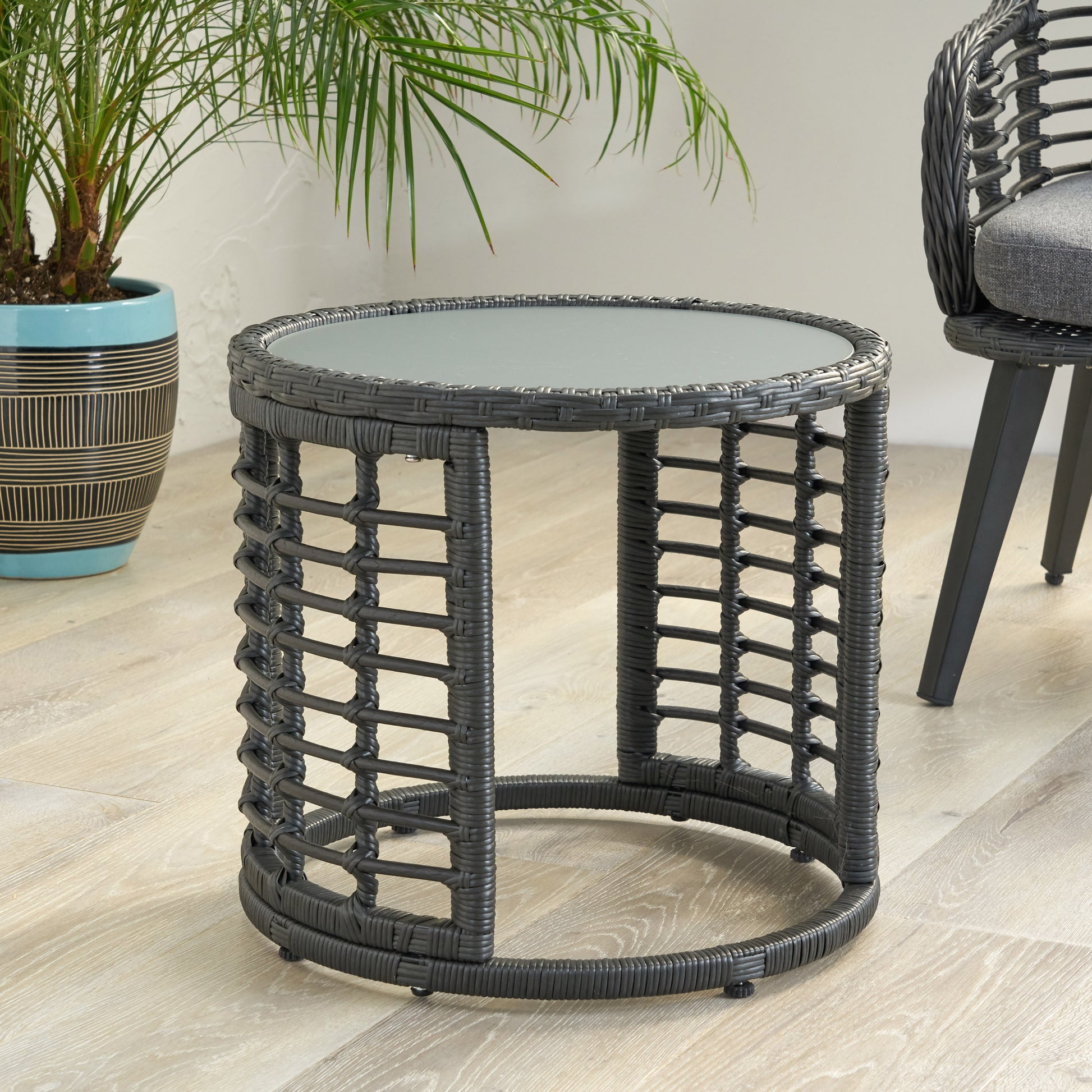 Tatiana Side Table Grey Rattan