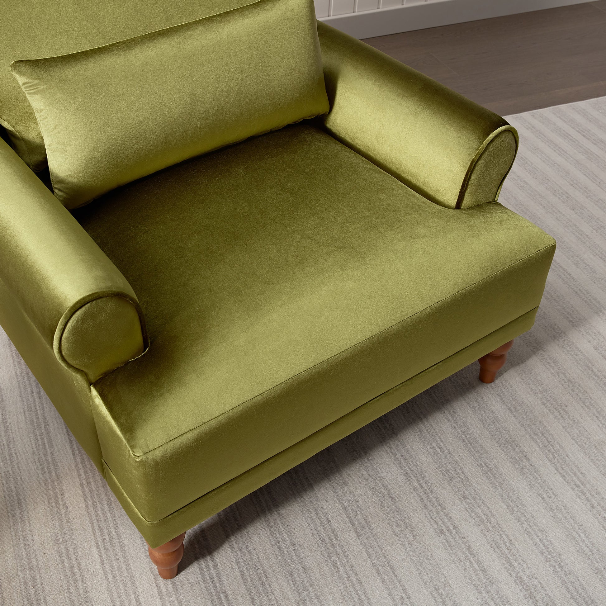 Mirod Elegant Circular Armrests, Ergonomic Lumbar Support, Vintage Roman Column Legs, Luxurious Large Size, Enhances Living Room Aesthetics, For Living Room,Bedroom And Study Green Velvet