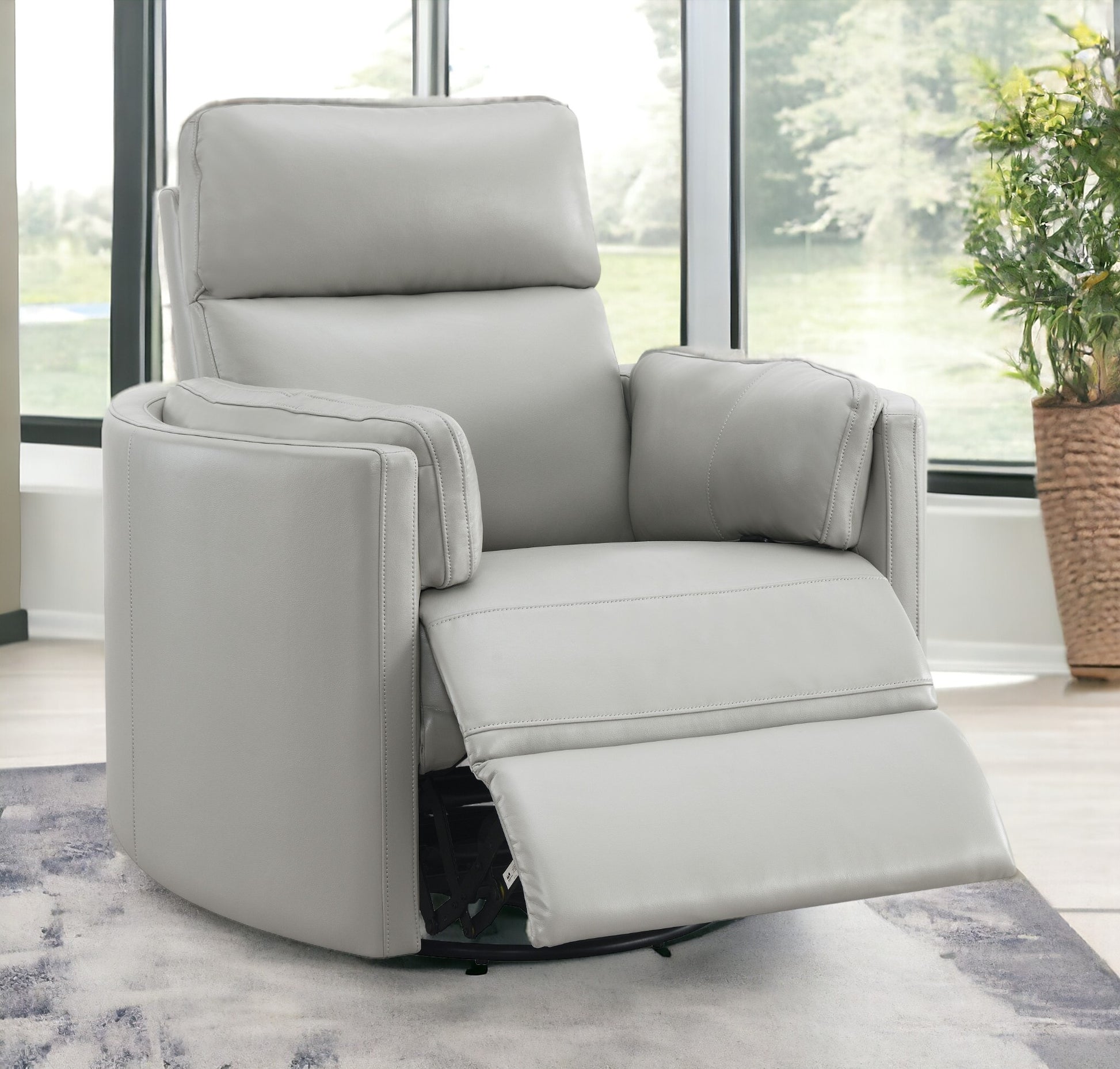 Sagen Glider Recliner W Swivel, Gray Leather Aire Lv01880 Gray Leather
