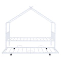 Twin Size Metal House Bed With Twin Size Trundle, White Twin White Metal