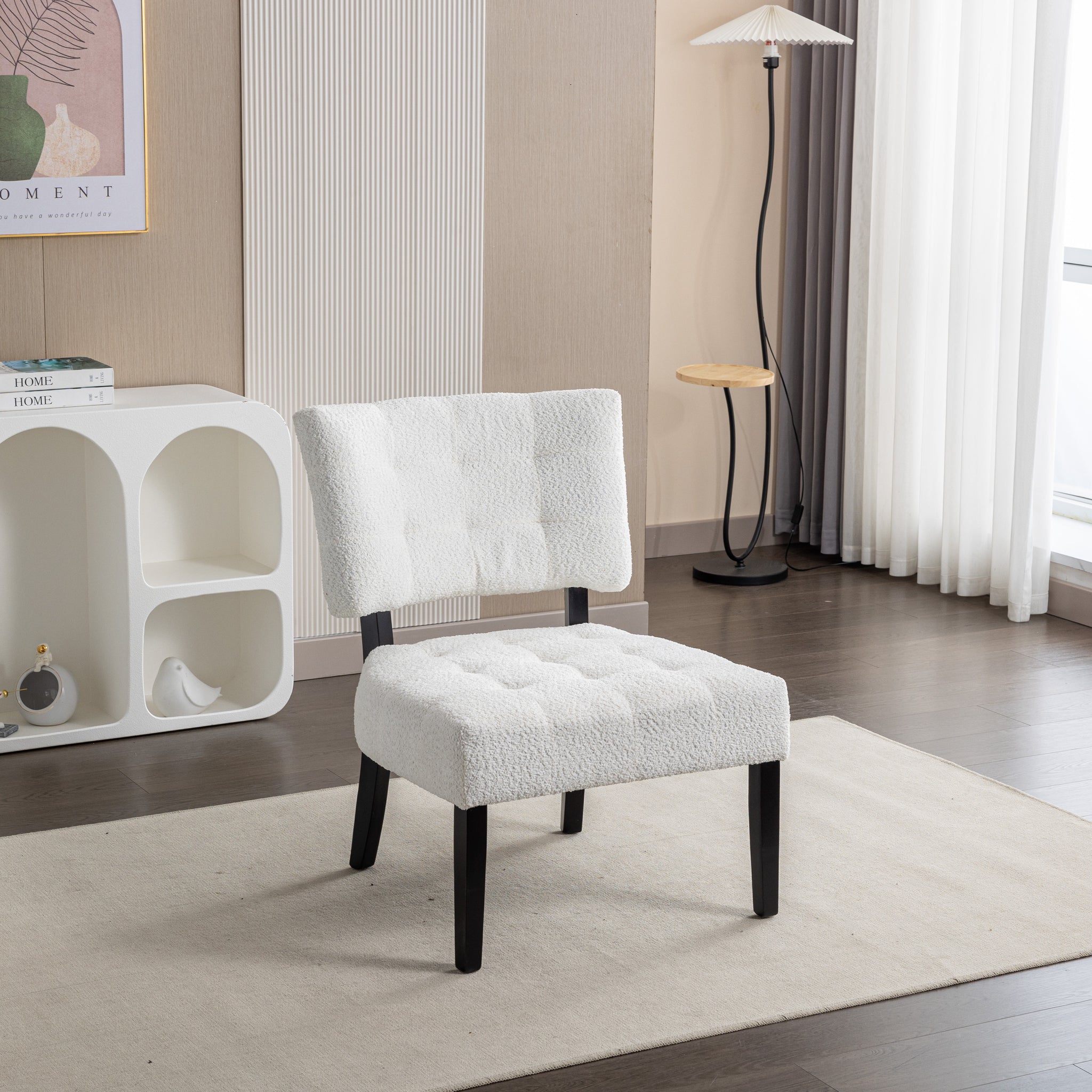 Movile Boucle Tufted Accent Chair With Oversized Seating, White White Primary Living Space Contemporary Boucle Boucle
