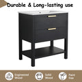 30 Inch Bathroom Vanity With Sink And 2 Soft Close Drawers, Golden Handle Bvb01030Bctg Bl9075B Black Chestnut Bathroom Modern Plywood