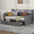 Twin Size Daybed With Storage Drawers, Upholstered Daybed With Charging Station And Led Lights, Gray Old Item W1580S00023 Twin Gray Linen