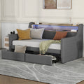 Twin Size Daybed With Storage Drawers, Upholstered Daybed With Charging Station And Led Lights, Gray Old Item W1580S00034 Twin Gray Linen