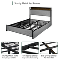 Queen Size Bed Frame With 4 Storage Drawers And 2 Usb Ports, Upholstered Platform Bed Frame With Storage Headboard Charging Station And Metal Slat Support, No Box Spring Needed, Dark Grey. Box Spring Not Required Queen Dark Grey Metal Bedroom Bed Frame