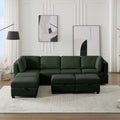Adjustable Arms And Backs Sectional Sofa, Modern Sectional Couch U Shaped Sofa Couch With Storage Ottoman, Sofa With Convertible Chaise Green Green Polyester 4 Seat