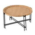 32 Inch Fir Wood Coffee Table, Intersecting Metal Legs, Brown And Black Brown Wood