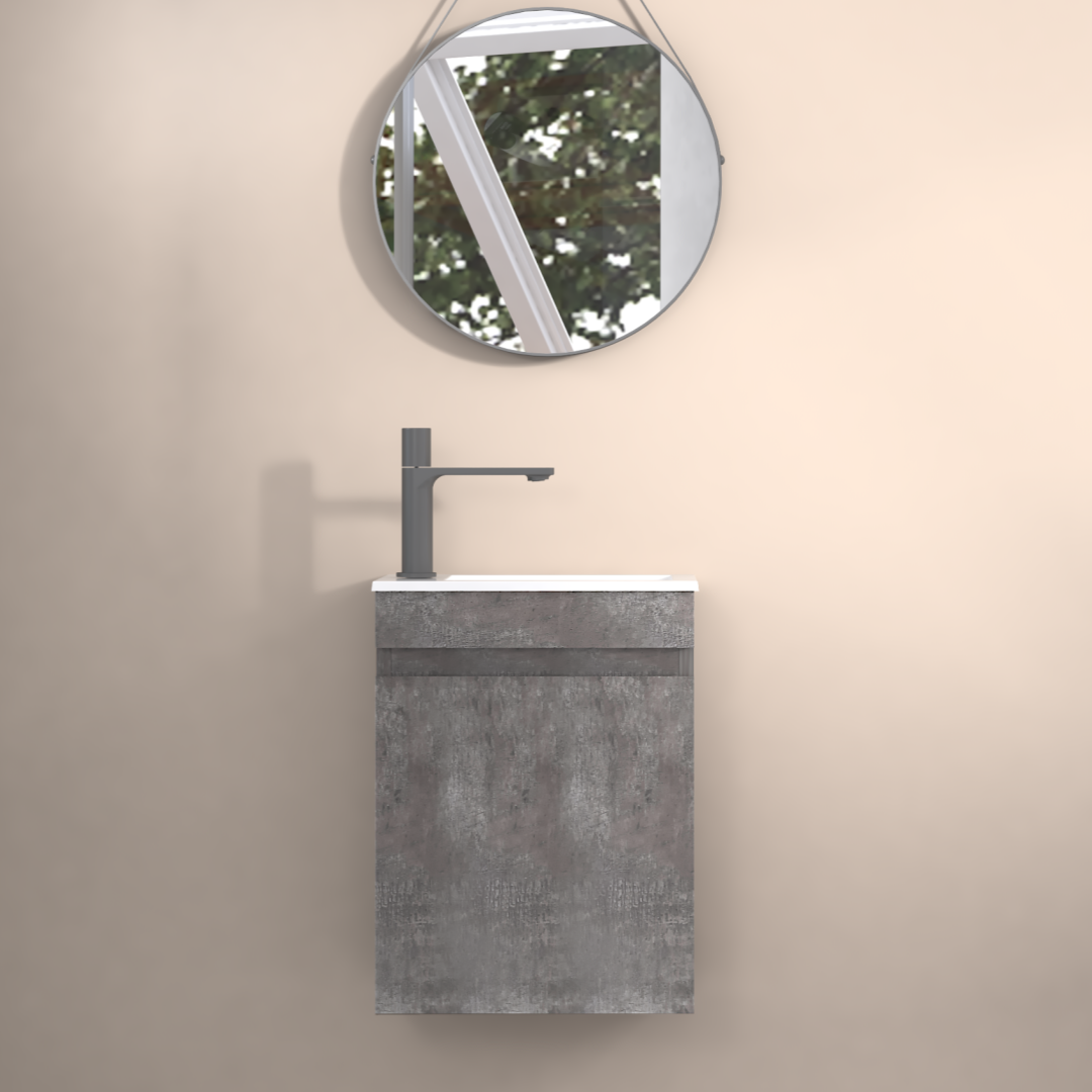 16" Floating Bathroom Vanity With Sink, Wall Mounted Small Bathroom Storage Vanity Cabinet With Resin Top Basin And Soft Close Doors, Dark Birch 24V11 16Db Grey Bathroom Plywood