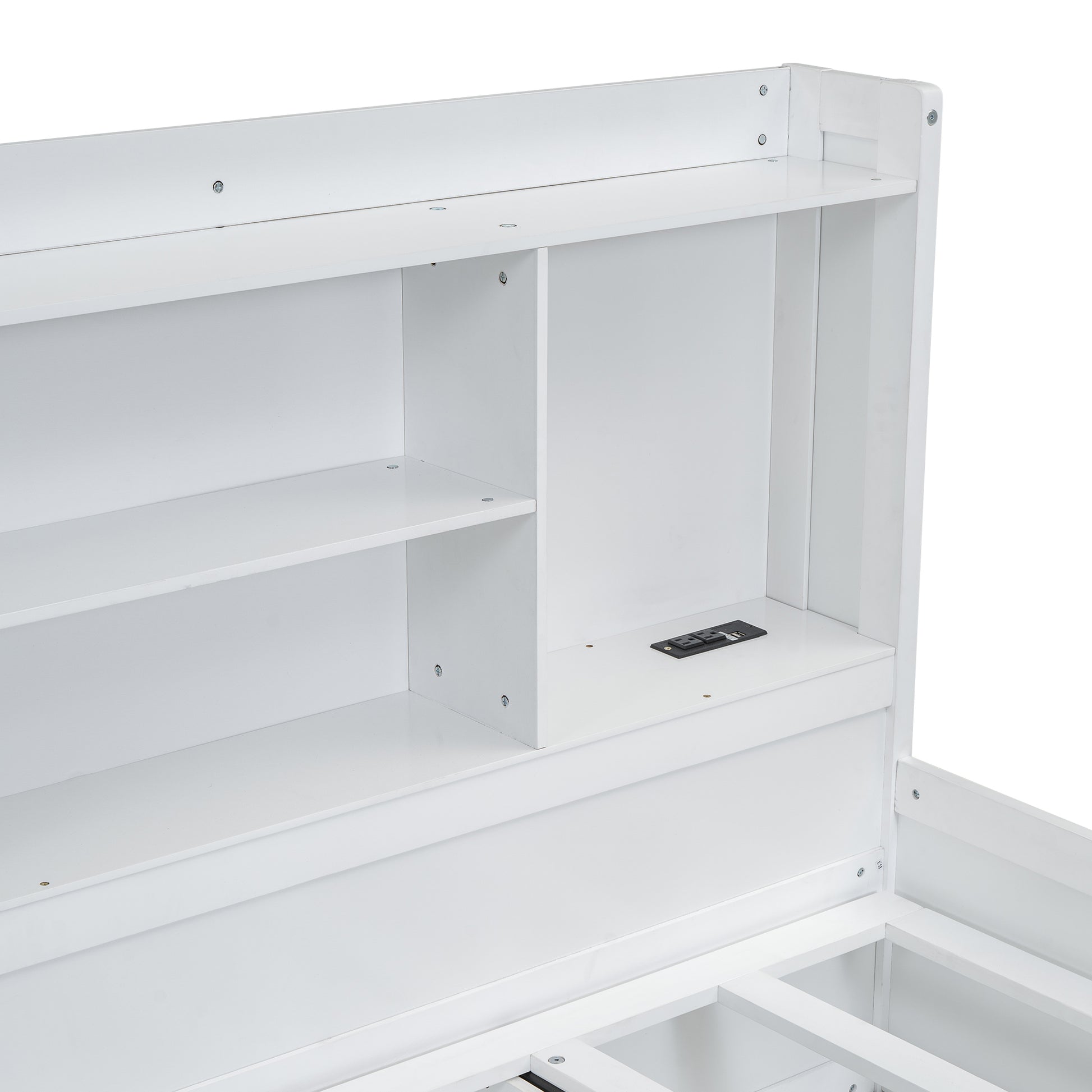 Twin Size Daybed Frame With Storage Bookcases And Underneath Storage, Usb Charging Station, White Twin White Solid Wood Mdf