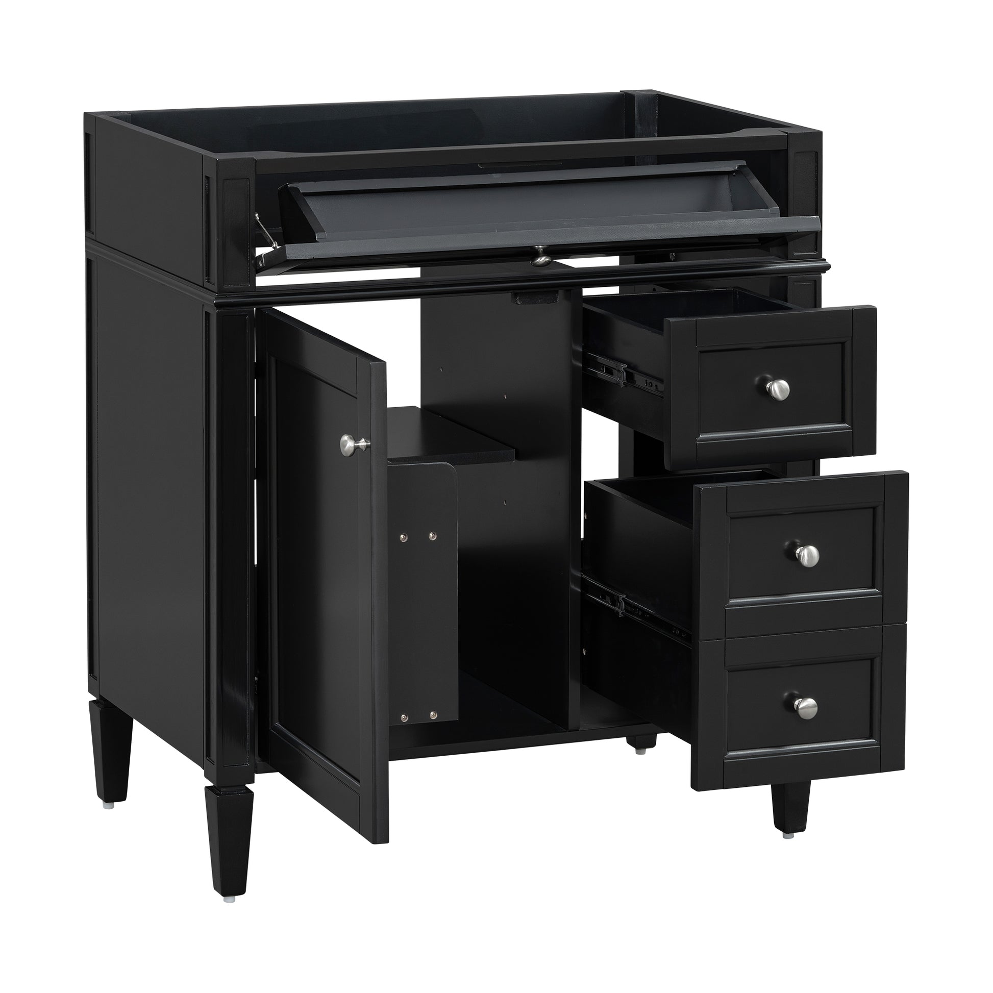 30'' Bathroom Vanity Without Top Sink, Modern Bathroom Storage Cabinet With 2 Drawers And A Tip Out Drawer Not Include Basin Black Bathroom Solid Wood Mdf