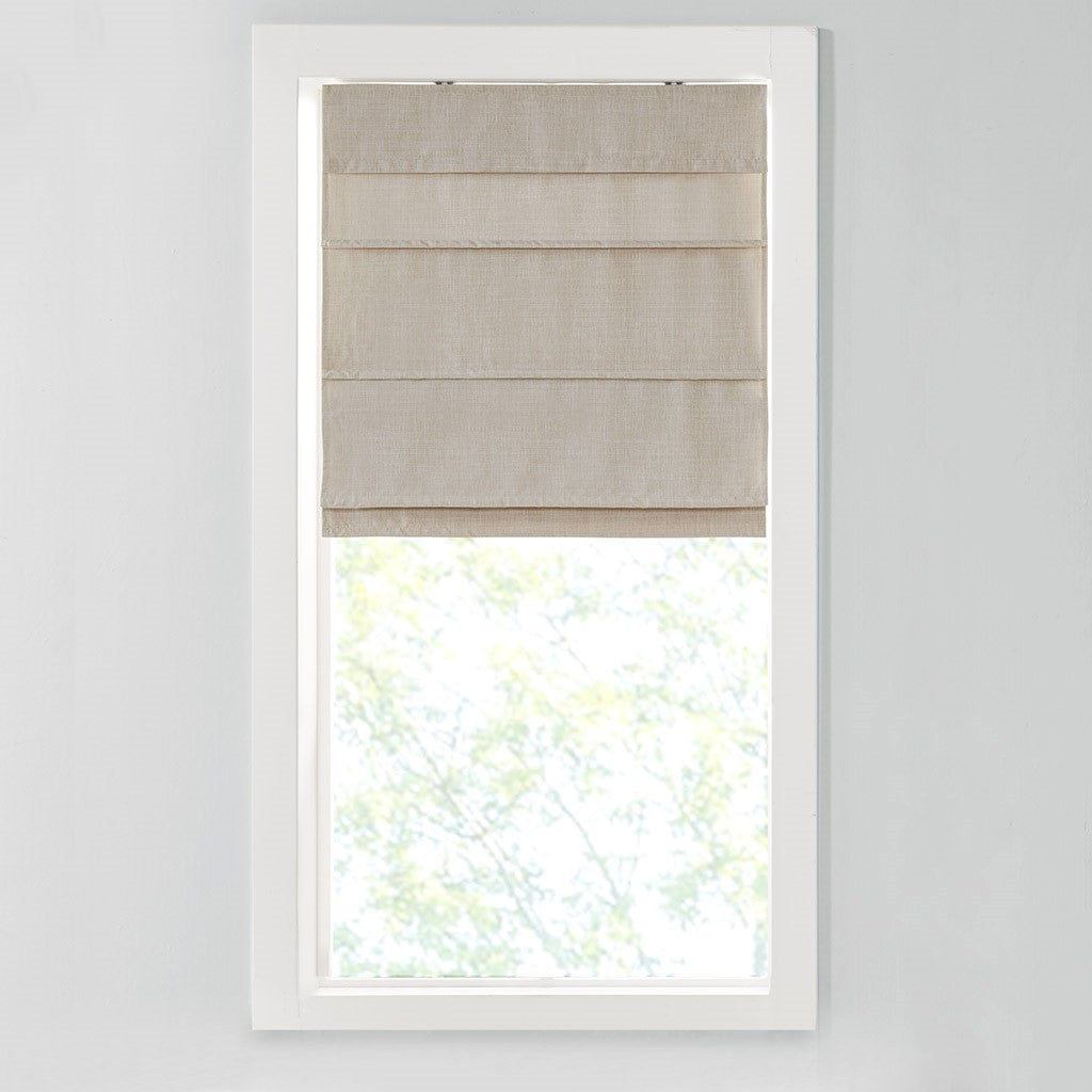 Faux Linen Cordless Total Blackout Roman Shade Natural Polyester