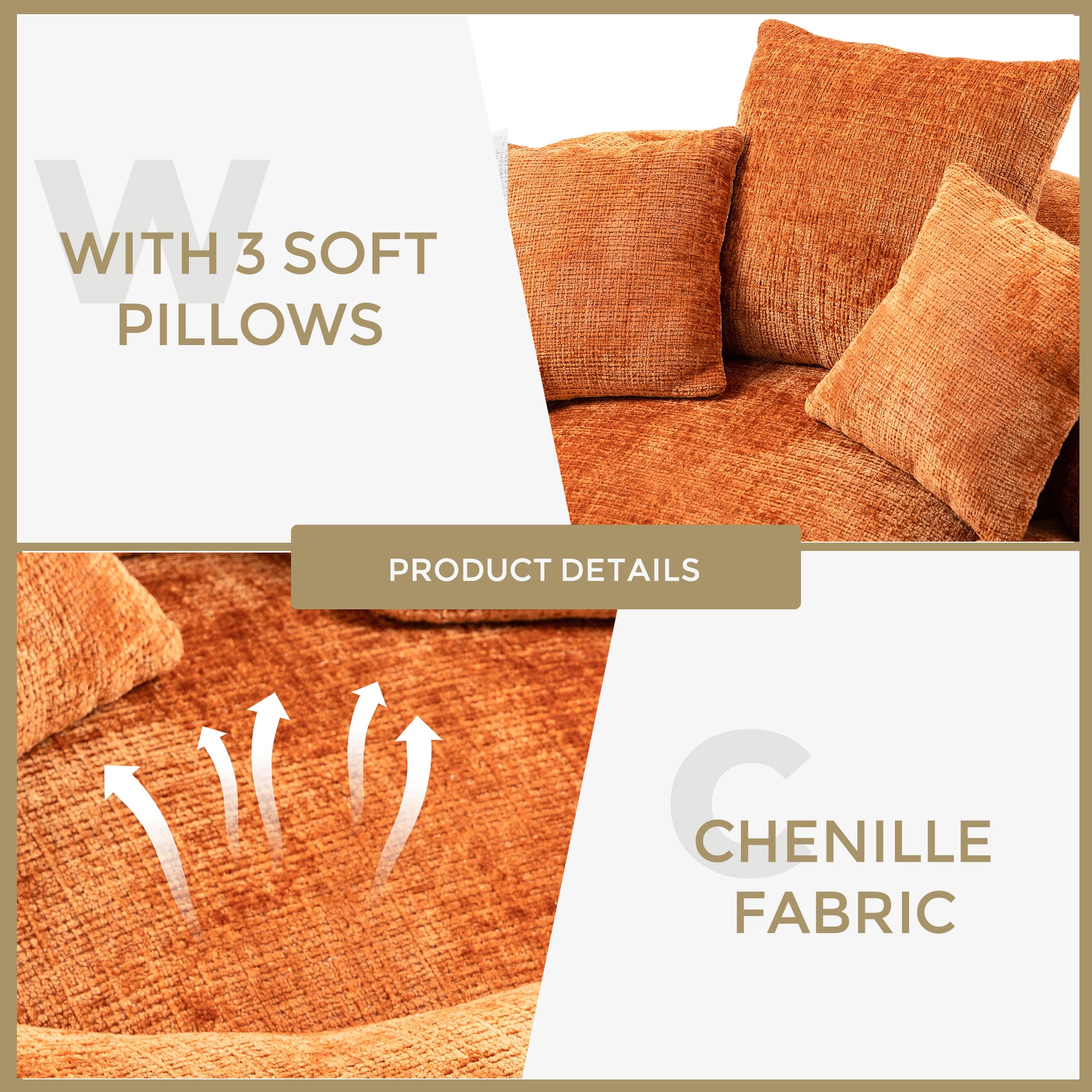 Coolmore Lazy Sofa Durable Comfort Lounger High Back Bean Bag Chair Couch With Three Pillows For Adults And Kids, Indoor & Outdoor, Single Gaming Sofa Chair For Bedroom,Office Orange Chenille Orange Foam Chenille 1 Seat