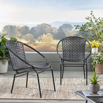 Java Chair Set Of 2 Black Pe Rattan Iron