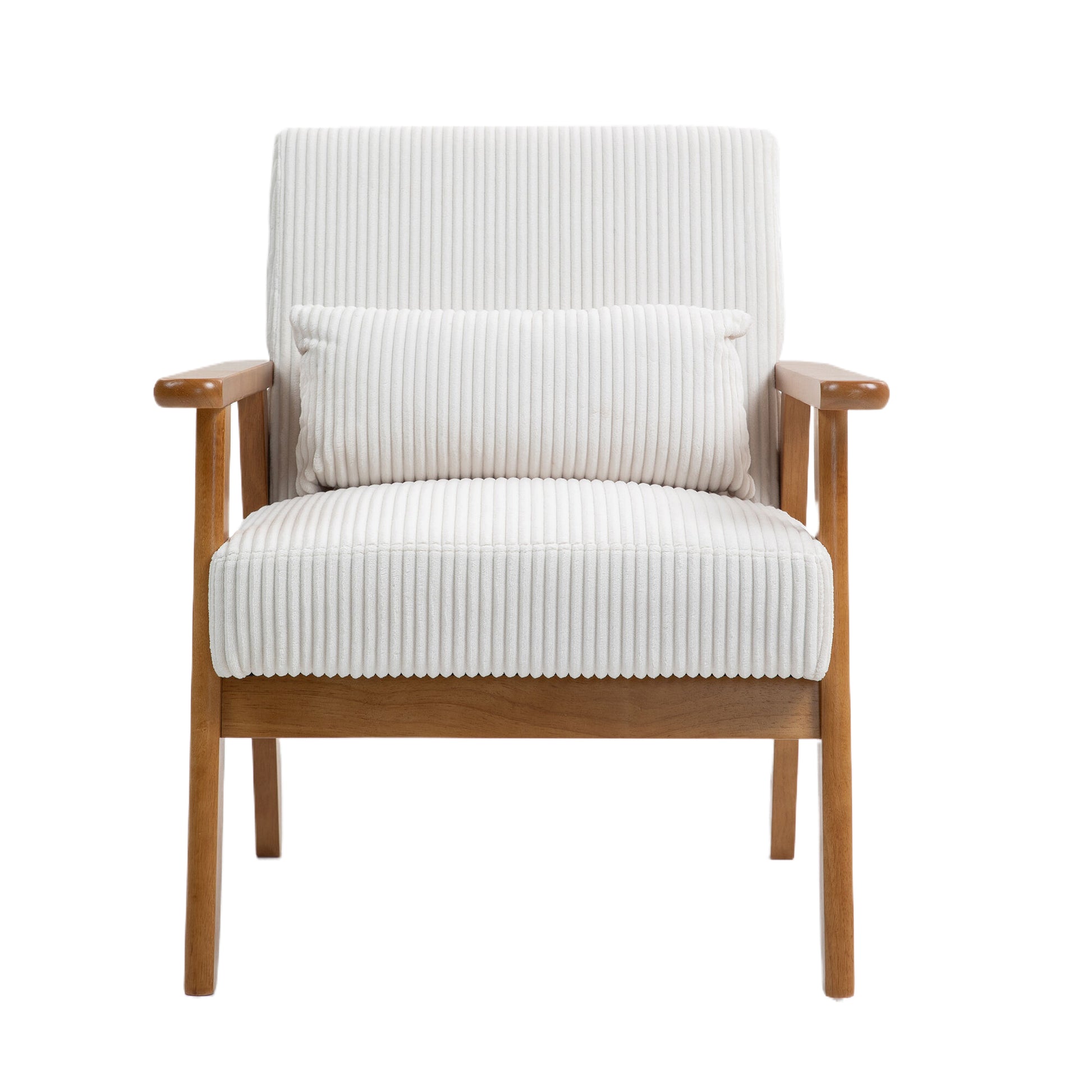 Leisure Chair With Solid Wood Armrest And Feet, Leisure Chair, Wood Frame, Velvet, L, Solid Rubber Wood Legs, Mid Century Modern Accent Chair, For Living Room Bedroom Studio Chair Beige Corduroy