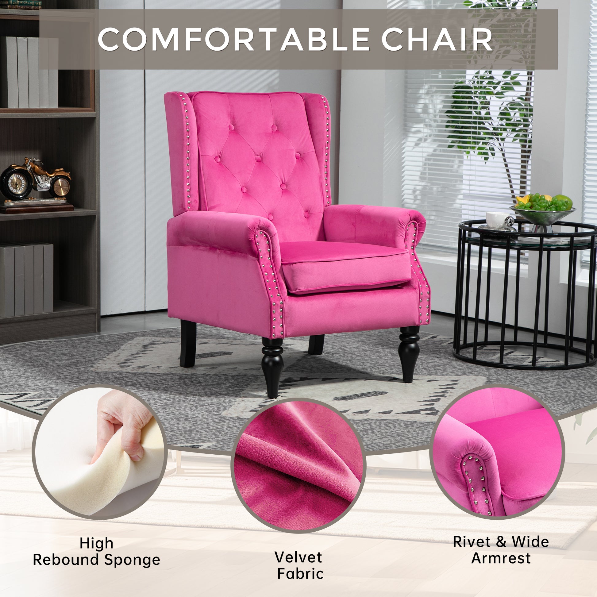 Coolmore Wood Frame Armchair, Modern Accent Chair Lounge Chair With Sturdy Wood Legs For Living Room Bedroom Red Red Primary Living Space Foam Velvet