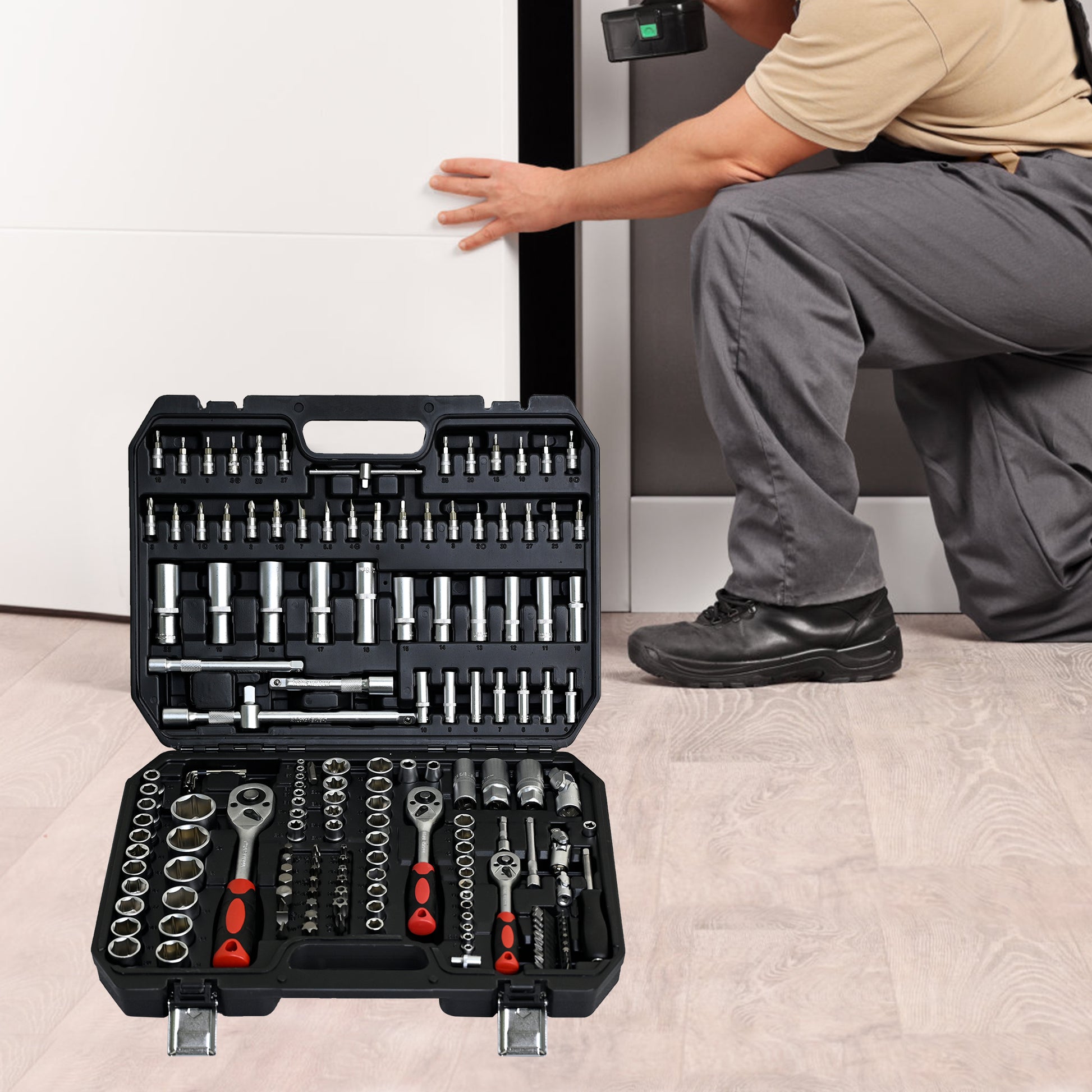 Tool Set Socket And Ratchet Wrench Toolbox, 171Pcs Tool Box, Universal Home Car Repair Tool Set For Men And, Perfect For Homeowners, Diy Enthusiasts, And Mechanics Black Carbon Steel