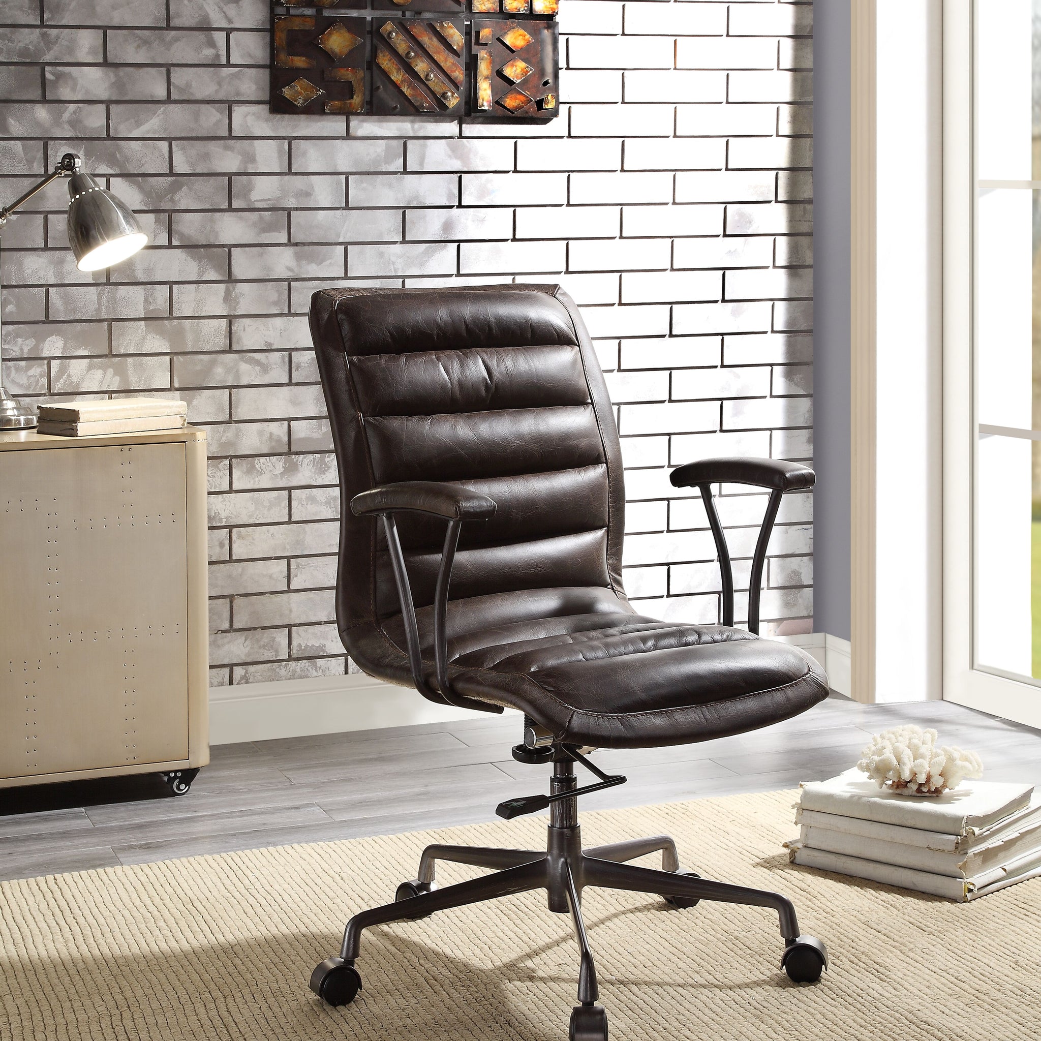Distress Chocolate Swivel Office Chair With Casters Caster Solid Chocolate Office Office Chairs Solid Back Swivel Genuine Leather