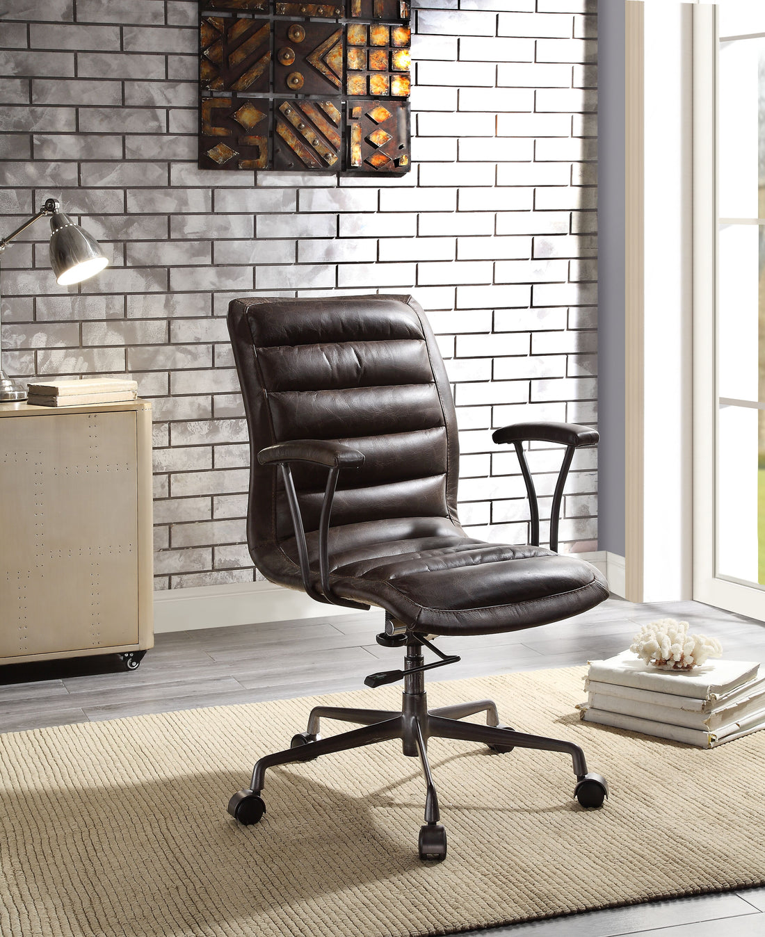 Distress Chocolate Swivel Office Chair With Casters Caster Solid Chocolate Office Office Chairs Solid Back Swivel Genuine Leather