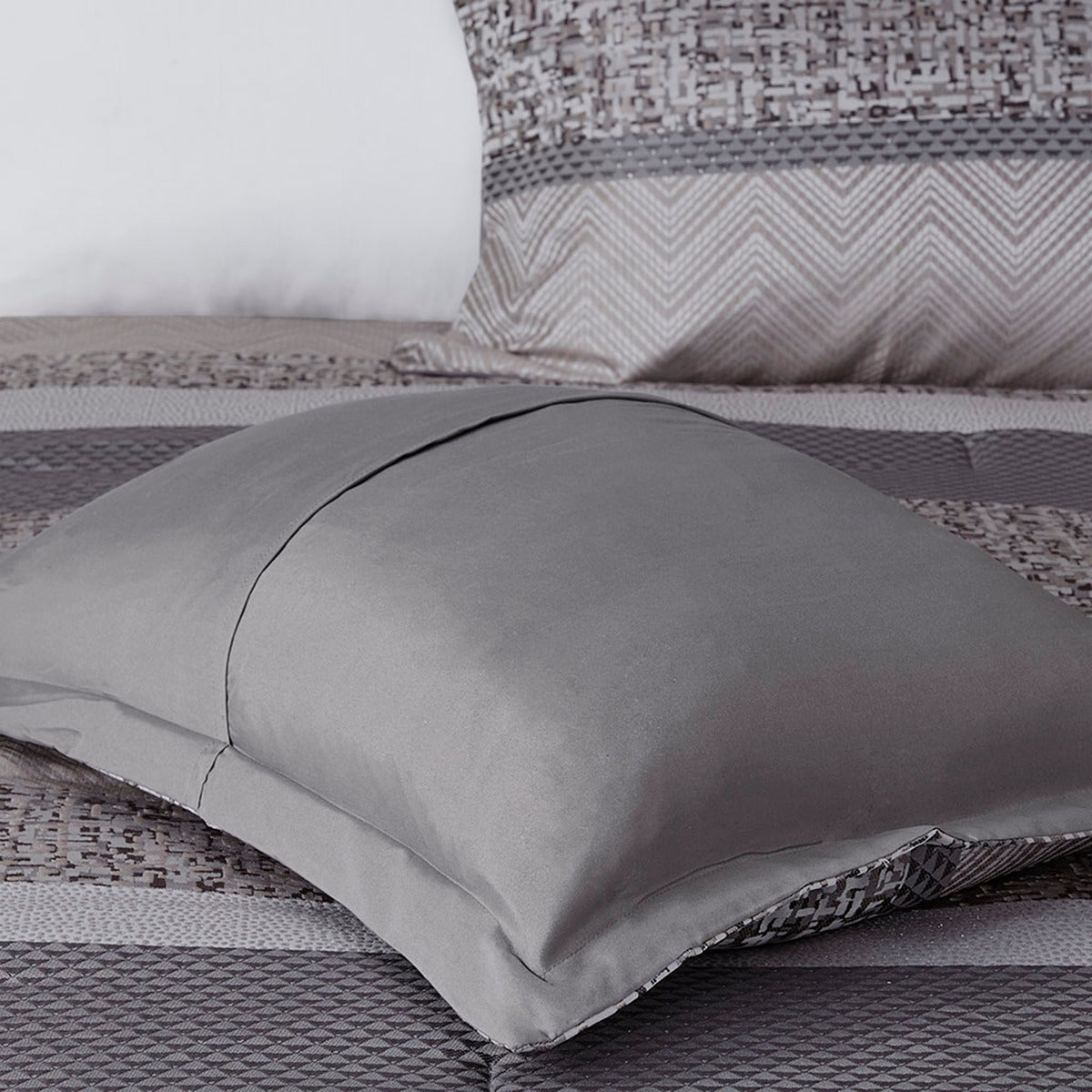 7 Piece Jacquard Comforter Set Grey Taupe Cal King California King Grey Taupe Polyester