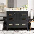 36'' Bathroom Vanity With Resin Sink Combo, Solid Wood Frame Bathroom Storage Cabinet, Freestanding Vanity Set With 5 Drawers& Soft Closing Doors Same As Sw000142Aab Black Bathroom Solid Wood Mdf Resin