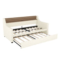 Twin Size Daybed With Trundle, Upholstered Daybed With Charging Station And Led Lights, White Twin White Pu Leather