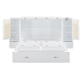 Queen Size Murphy Bed Wall Bed With Drawer And Rattan Decoration With 2 Storage Cabinets, One Set Of Sockets & Usb Ports, Pulley Structure Design, White Queen White Plywood