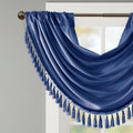 Faux Silk Waterfall Embellished Valance Navy 38X46