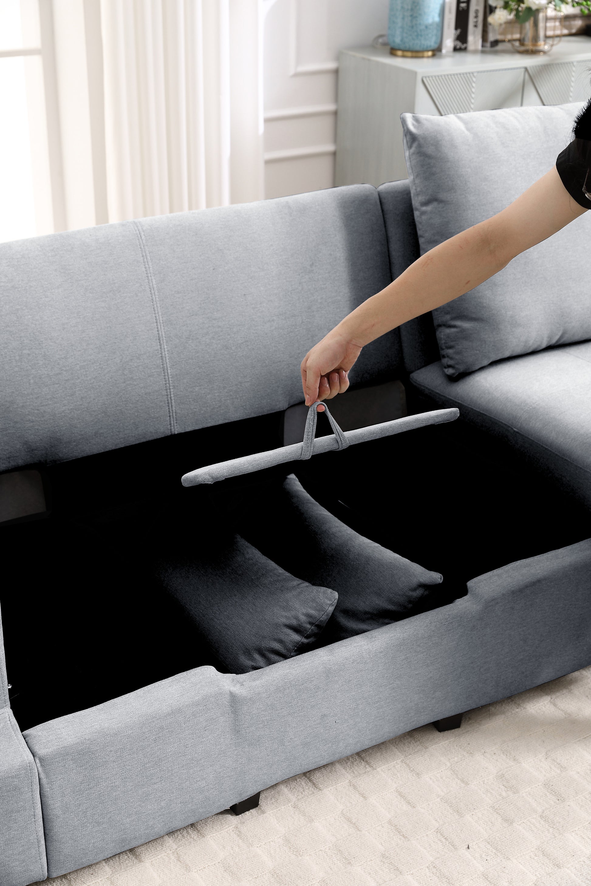 Modern Modular Sofa, 4 Seat Chenile Sectional Couch Set With 2 Pilows Lncluded, Freely Combinableindoor Funiture For Living Room,Apartment, Office, 3 Colors Light Gray Chenille Metal Primary Living Space Medium Soft Loose Back Modern Poplar Foam Plywood