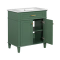 30 Inch Bathroom Vanity With Ceramic Basin, Soft Close Door And Adjustable Shelves Green Bathroom Solid Wood Mdf