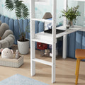 Twin High Loft Bed, Rubber Wood Loft Bed With Safety Guardrail, Built In Desk, Ladder,White Twin White Rubber Wood