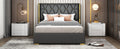 Full Size Upholstered Platform Bed With Metal Strips, Black Full Black Pu
