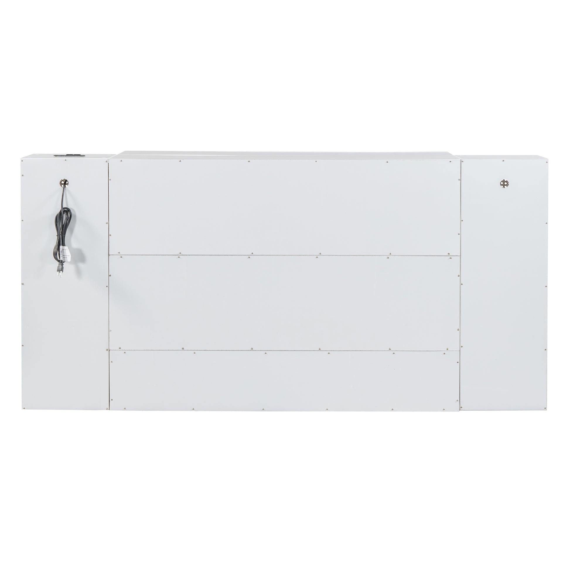 Queen Size Murphy Bed Wall Bed With Drawer And Rattan Decoration With 2 Storage Cabinets, One Set Of Sockets & Usb Ports, Pulley Structure Design, White Queen White Plywood