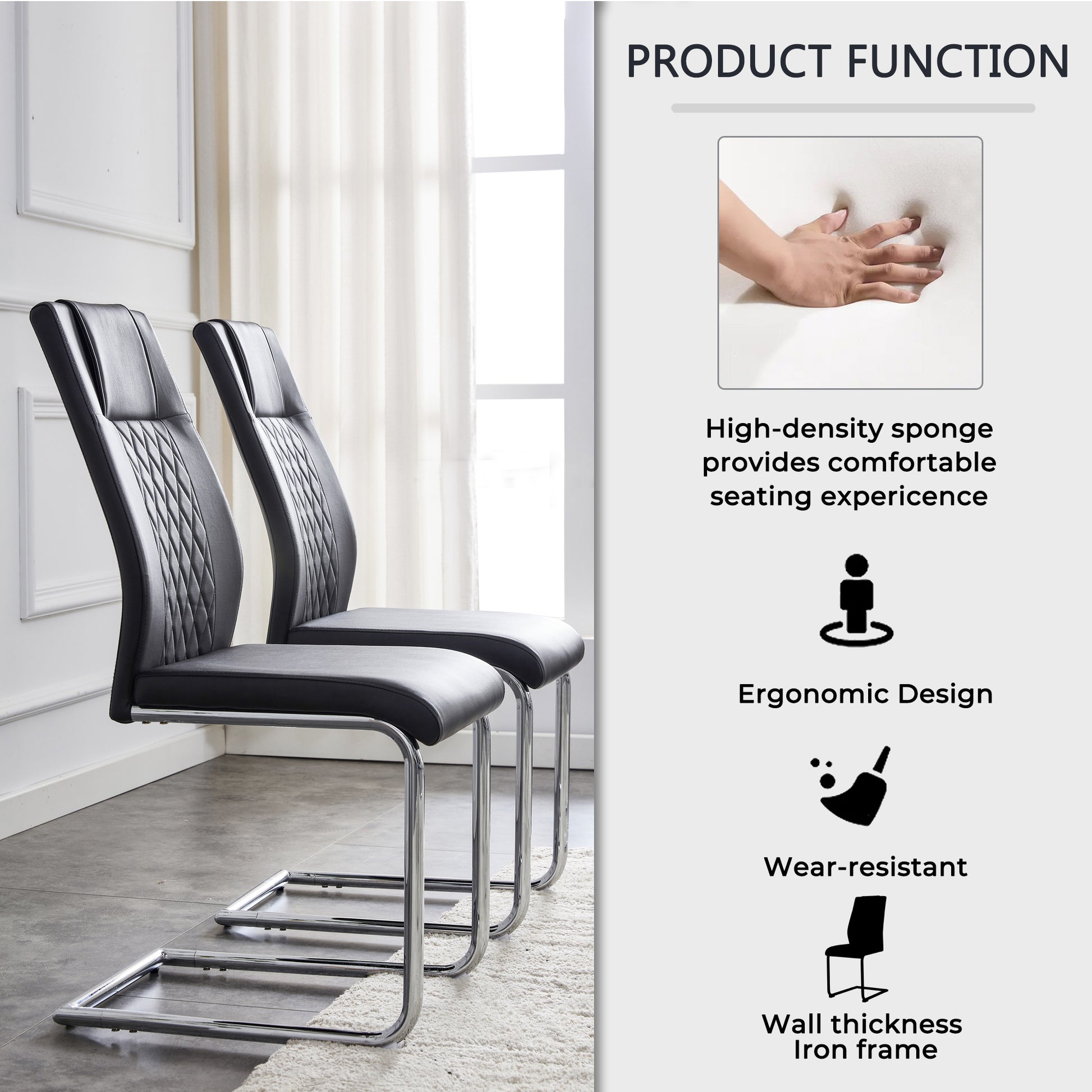 Table And Chair Set.Modern Rectangular Glass Dining Table With A Tempered Glass Tabletop And Silver Metal Legs, Paired With Multiple Chairs Designed With Pu Cushions And Silver Metal Legs. Black Silver Seats 8 Tempered Glass