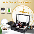 Portable Makeup Case With Led Mirror Travel Makeup Bag Cosmetic Organizer Box With Locks, Brush Holder, Dividers, Rechargeable, Black Black Aluminium Alloy