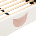 Full Size Upholstered Led Light Platform Bed With Shell Headboard And Children'S Slide, Pink Box Spring Not Required Full Pink White Wood Bedroom Bed Frame Faux Leather Upholstered