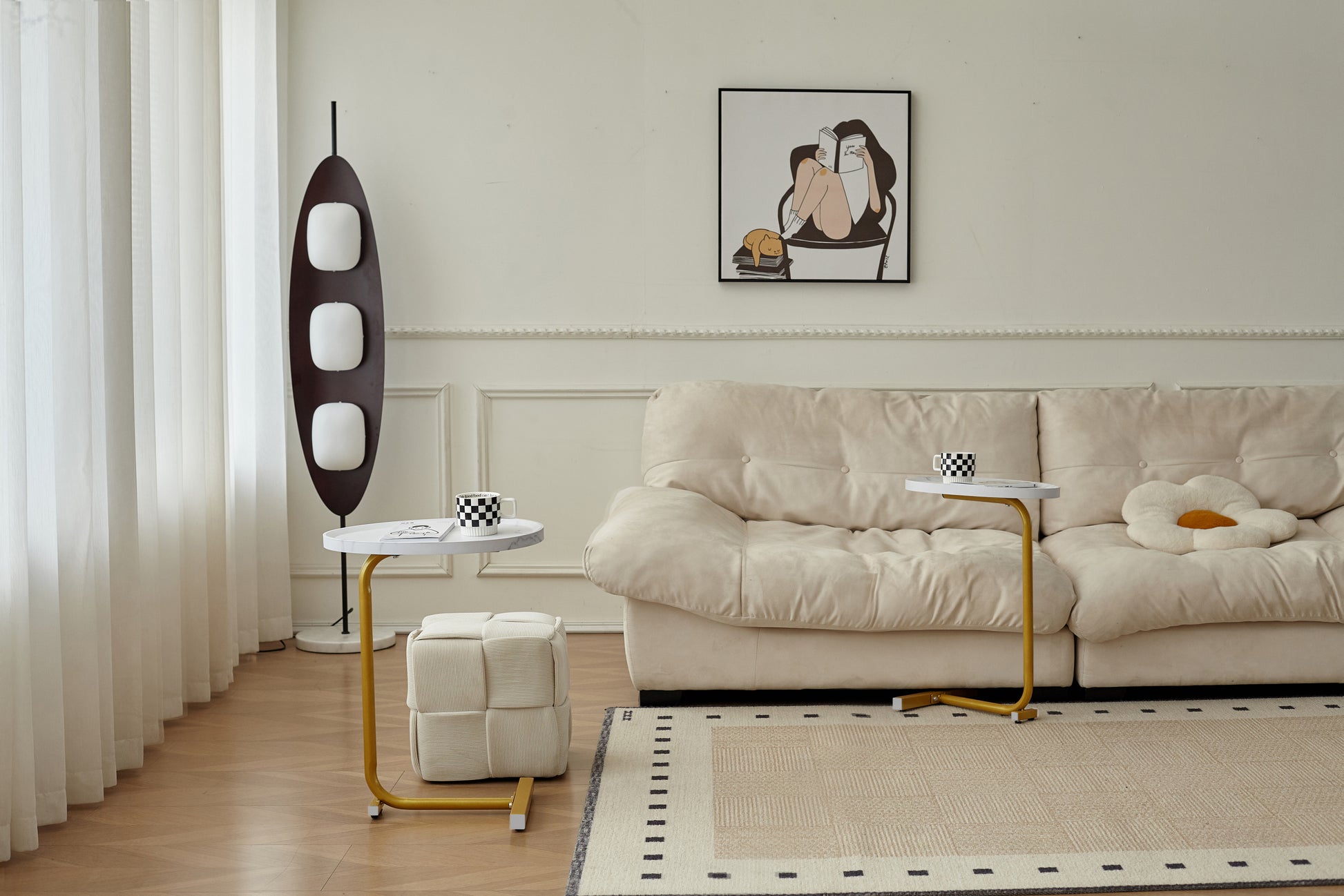 2 Pieces White C Shaped Side Table, C Shaped End Table, Side Table For Couch And Bed, Small Side Table For Small Spaces White Metal