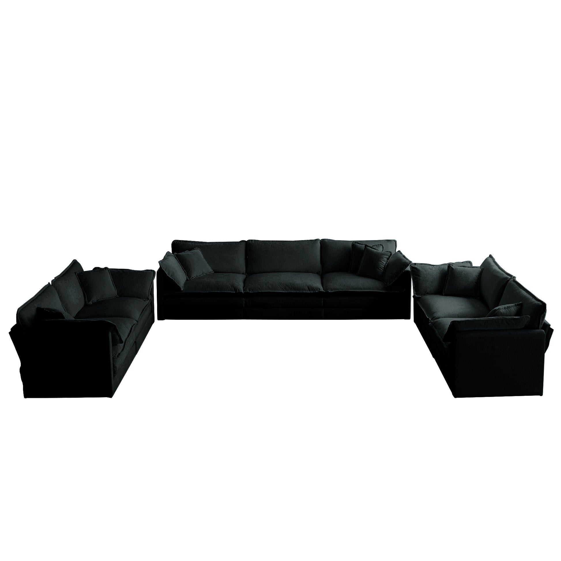 3 Piece Sofa Set Oversized Sofa Comfy Sofa Couch, 2 Pieces Of 2 Seater And 1 Piece Of 3 Seater Sofa For Living Room, Deep Seat Sofa Black Chenille Black Chenille 7 Seat
