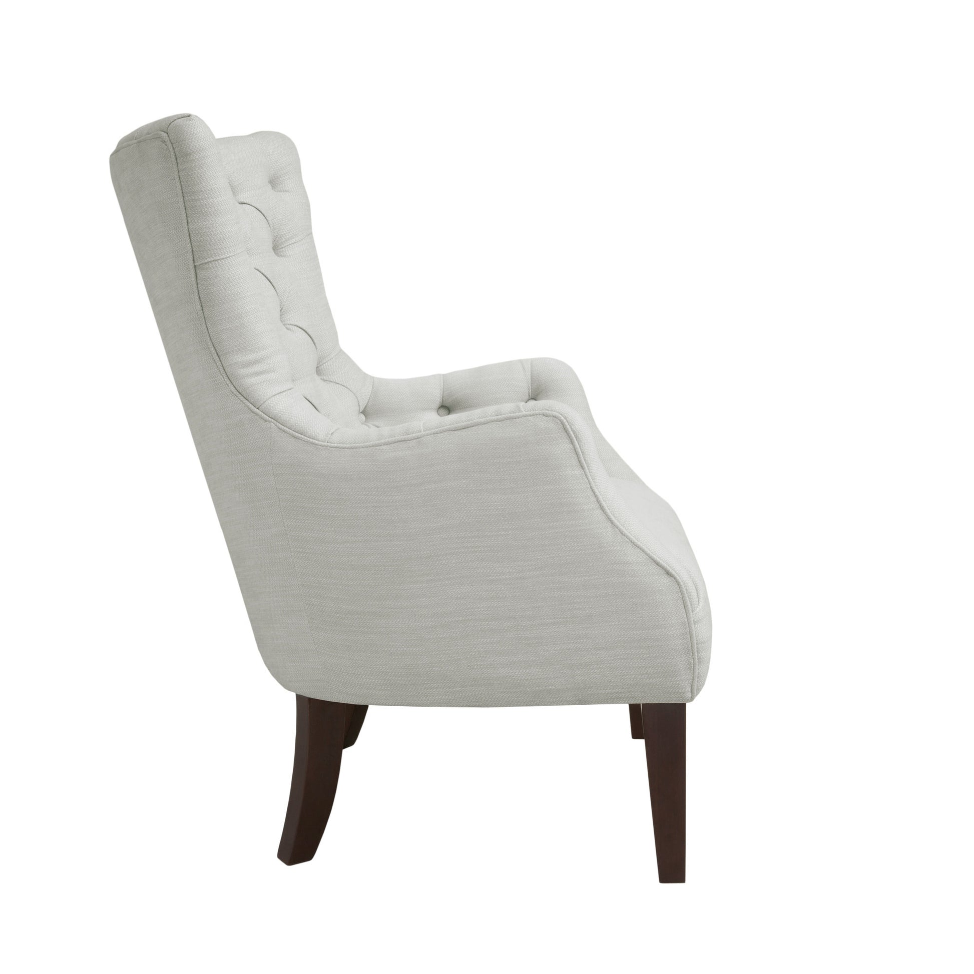 Hannah Button Tufted Wing Chair Ivory Solid Wood