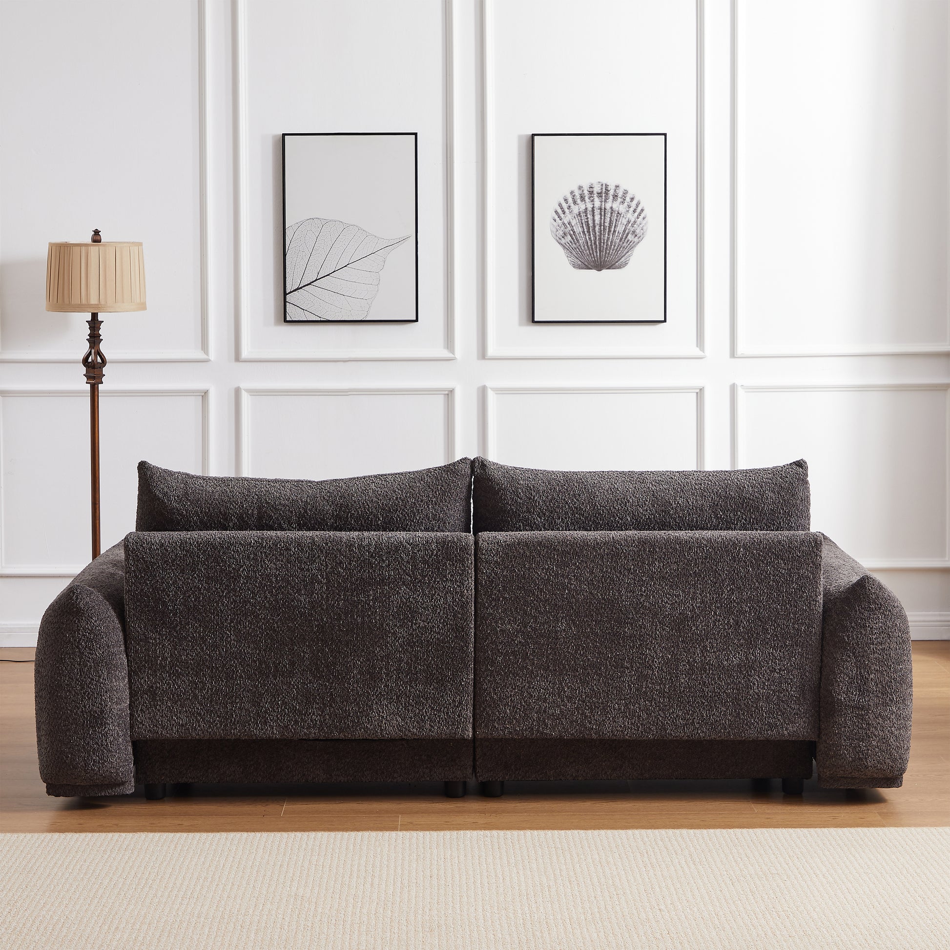 Lamb'S Wool 2 Seater Cushion Sofa 90'' Comfortable Sofa For Living Room Bedroom And Other Casual Spaces Lamb'S Wool Sofa With 2 Cushions And 2 Ball Pillows. Gray Two Sets Gray Foam Fabric 4 Seat
