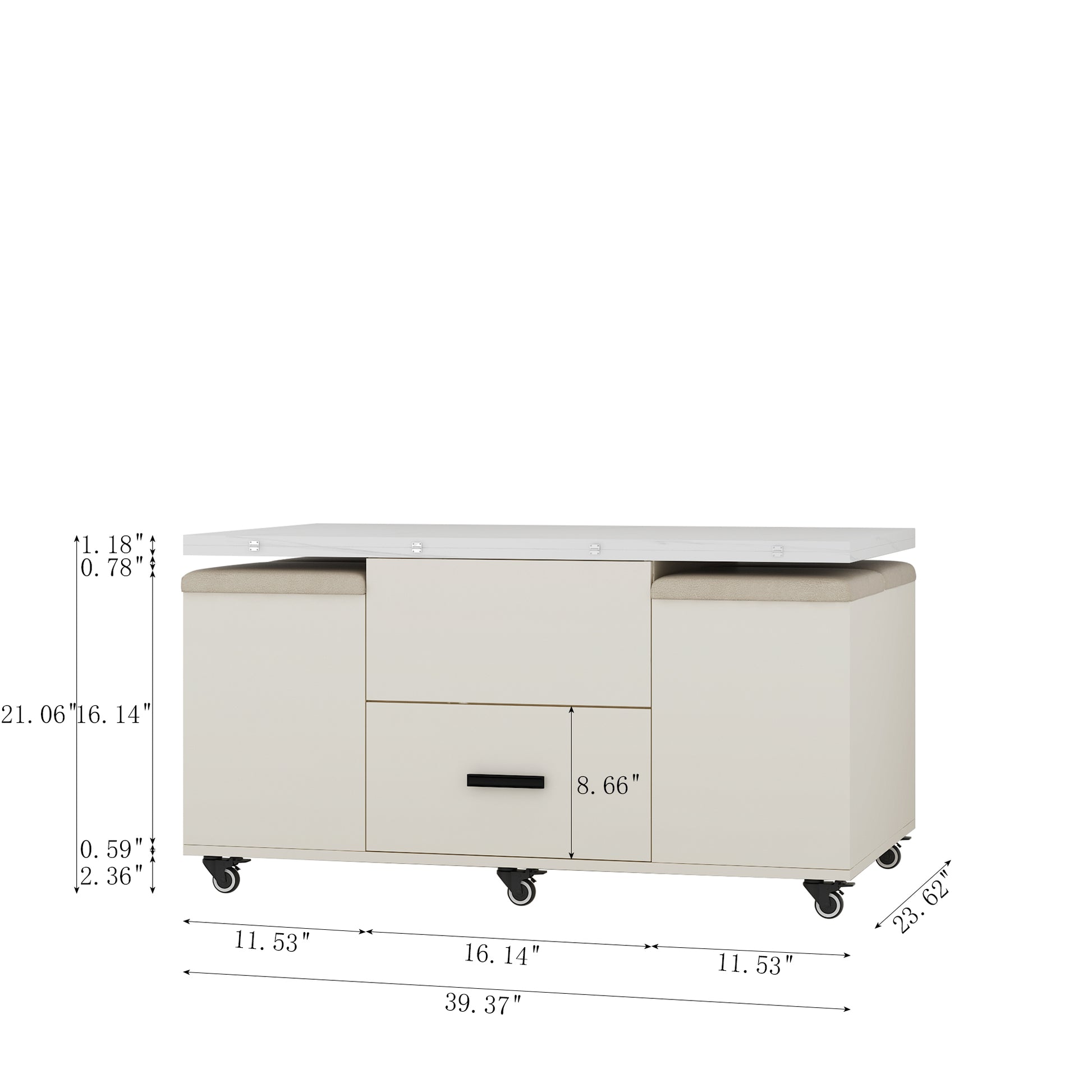 Modern Lift Up Coffee Table With 4 Stools Set For Living Room Expandable 1 Hidden Storage 2 Drawers Space Saving Folding Dining Table White Mdf