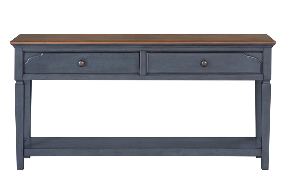 Americana 60 Inch Sofa Table, No Assembly Required, Corduroy Blue Finish Blue Rubberwood Rubber Wood