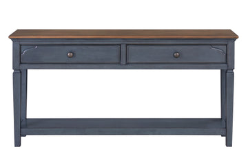 Americana 60 Inch Sofa Table, No Assembly Required, Corduroy Blue Finish Blue Rubberwood Rubber Wood