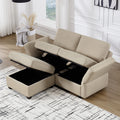 Space Saving Small Sectional Sofa With Ottoman, 2 Seater Sofa With 1 Ottoman, All Seats And Ottomans With Storage Function Beige Beige Fabric 2 Seat