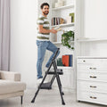 2 Non Slip Step Ladder, Quick Folding Steel Ladder Sturdy Metal Supported Household Tools For Home Office Work At Altitude, Portable Step Tools Black Abs Rubber Steel Q235